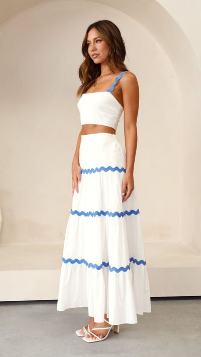 Load image into Gallery viewer, Lys Top and Maxi Skirt Set - White / Blue - Billy J
