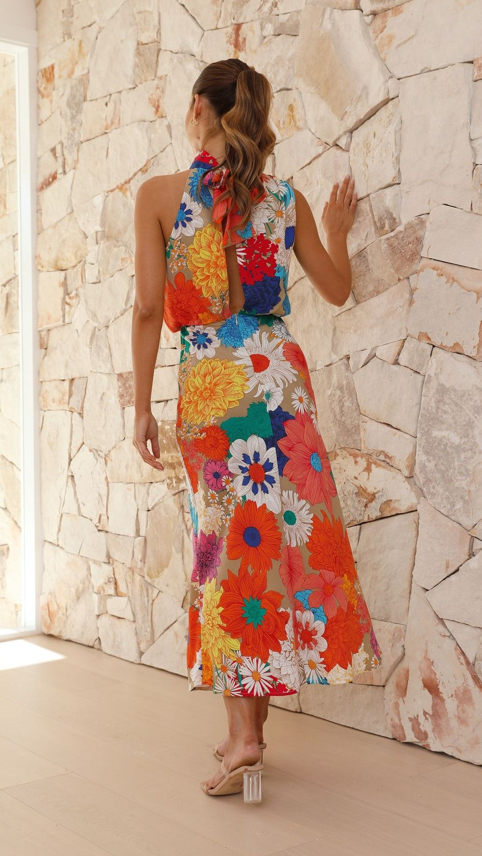 Abdula Maxi Dress - Orange/Blue/Pink Floral