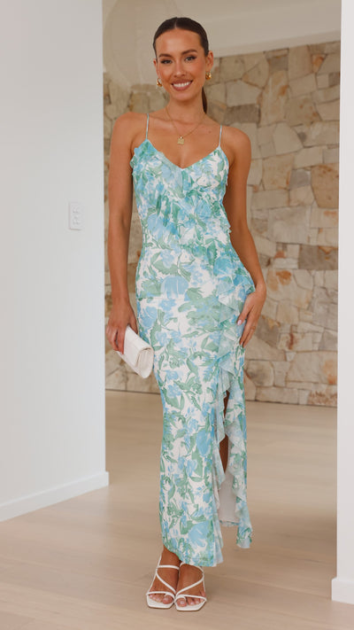 Load image into Gallery viewer, Debbie Midi Dress - Green/Blue Floral - Billy J
