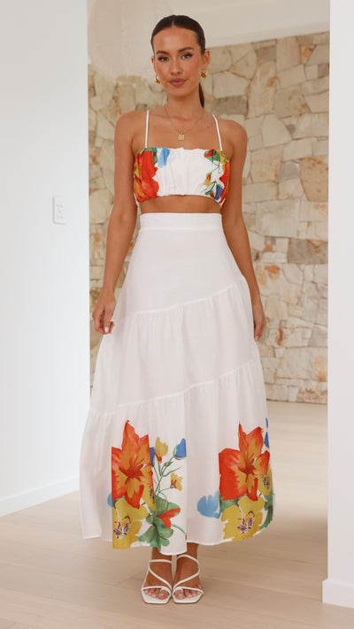 Load image into Gallery viewer, Saraya Top and Skirt Set - White Floral
