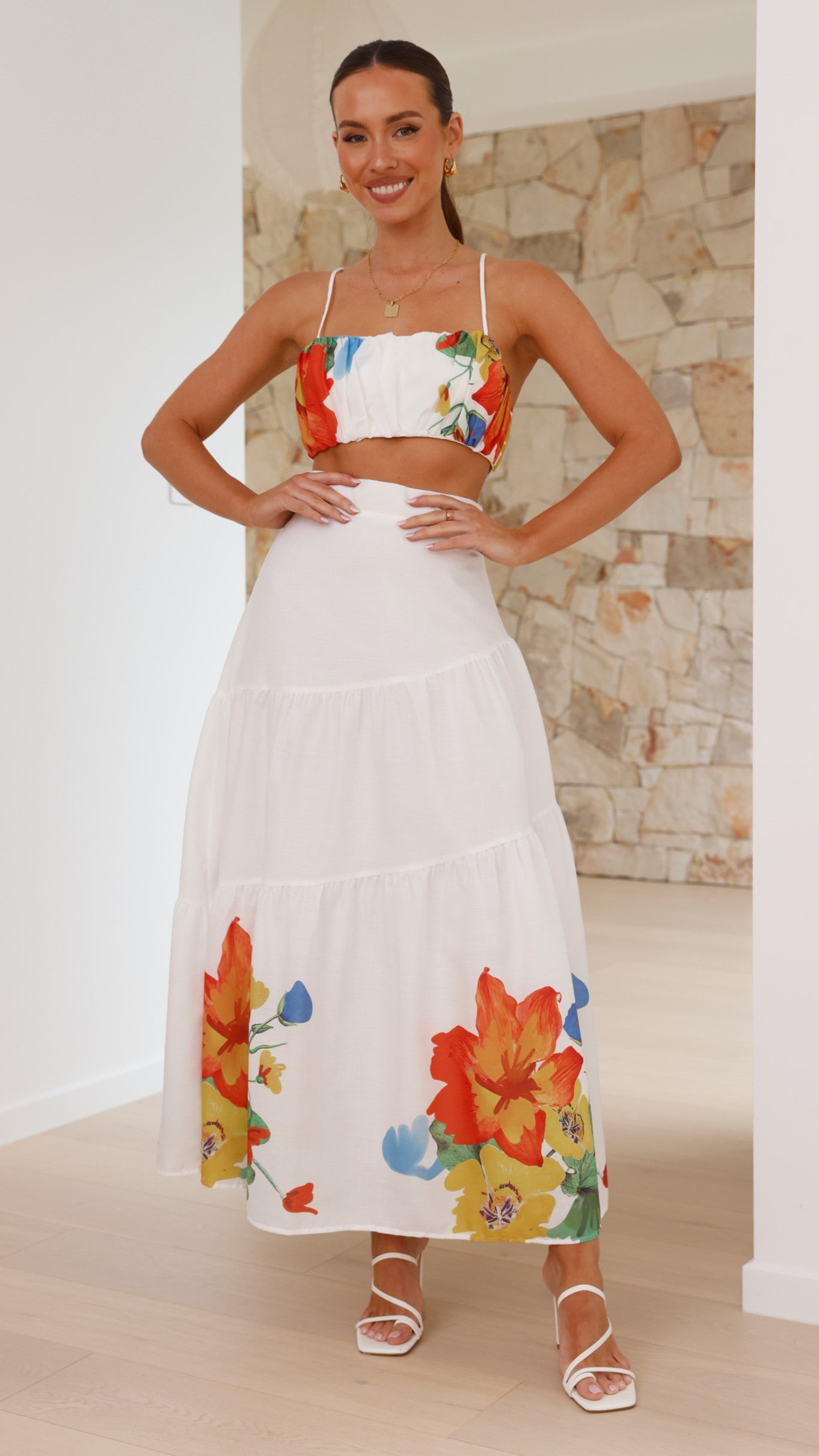 Saraya Top and Skirt Set - White Floral