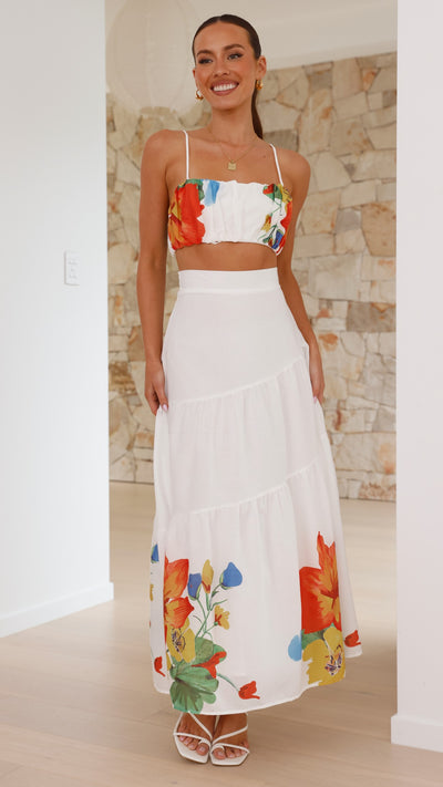 Load image into Gallery viewer, Saraya Top and Skirt Set - White Floral
