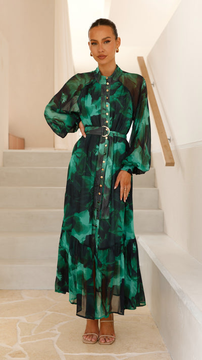 Load image into Gallery viewer, Renata Maxi Dress - Green Print - Billy J
