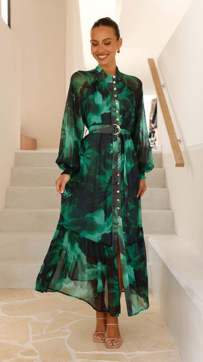 Load image into Gallery viewer, Renata Maxi Dress - Green Print - Billy J
