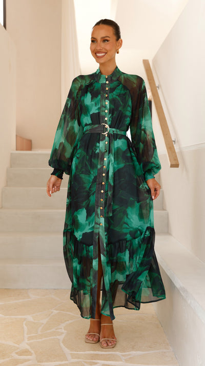 Load image into Gallery viewer, Renata Maxi Dress - Green Print - Billy J
