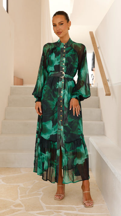 Load image into Gallery viewer, Renata Maxi Dress - Green Print - Billy J
