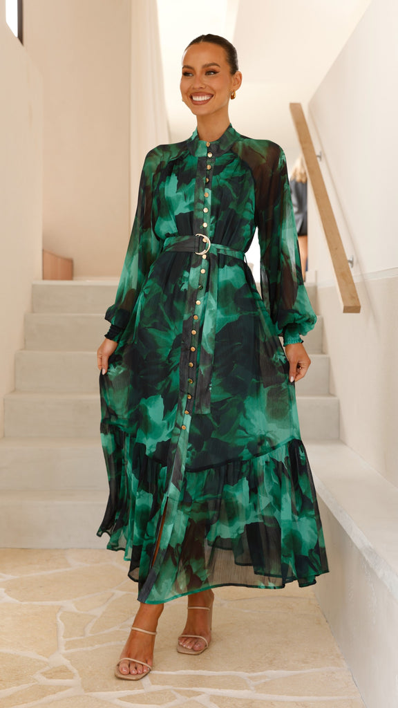 Renata Maxi Dress - Green Print - Billy J