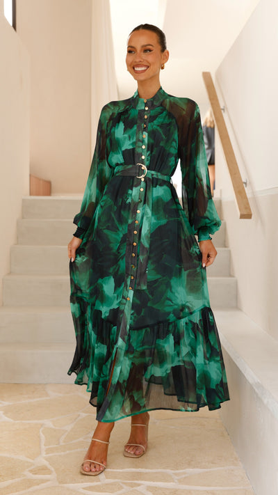 Load image into Gallery viewer, Renata Maxi Dress - Green Print - Billy J
