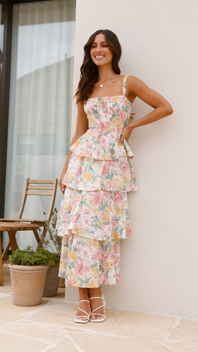 Load image into Gallery viewer, Page Maxi Dress - Blush / Yellow Floral - Billy J
