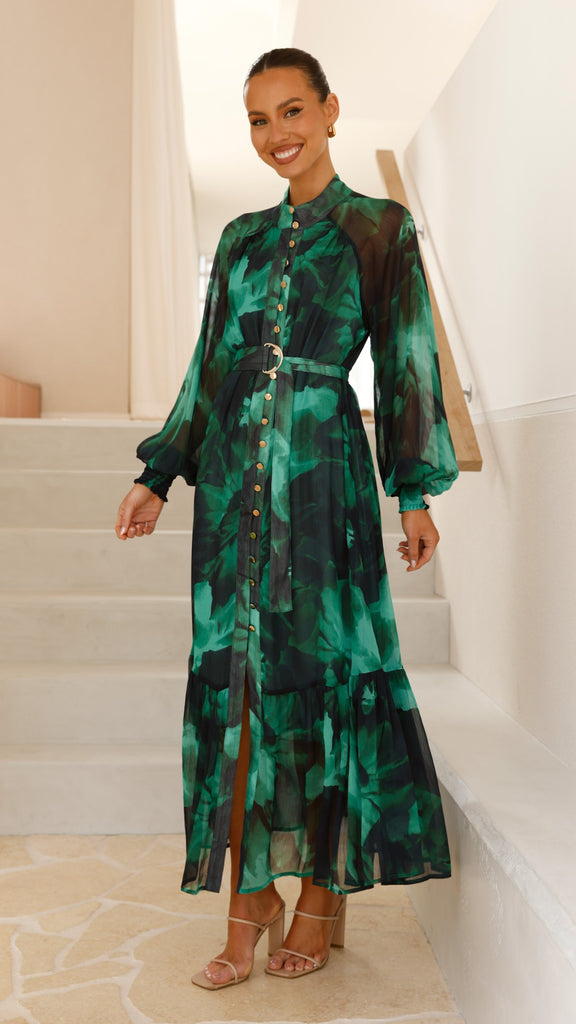 Renata Maxi Dress - Green Print - Billy J