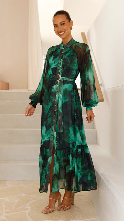 Load image into Gallery viewer, Renata Maxi Dress - Green Print - Billy J
