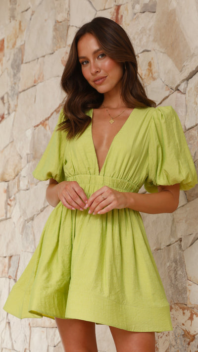 Load image into Gallery viewer, Erin Mini Dress - Lime - Billy J
