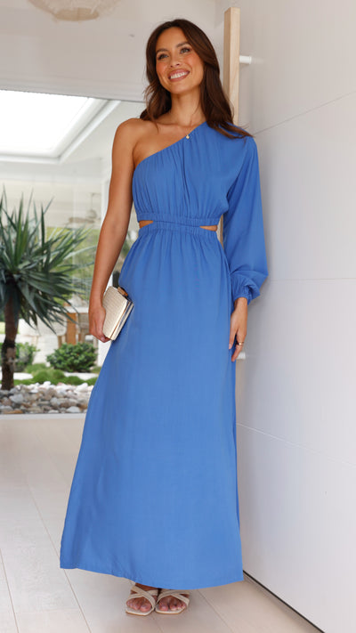 Load image into Gallery viewer, Skye One Shoulder Midi Dress - Cerulean
