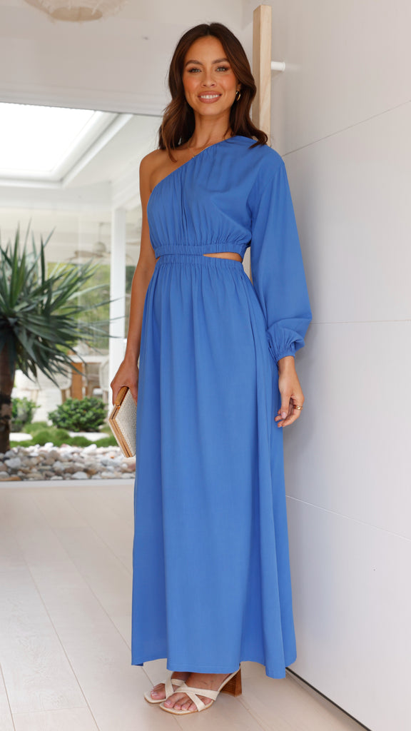 Skye One Shoulder Midi Dress - Cerulean