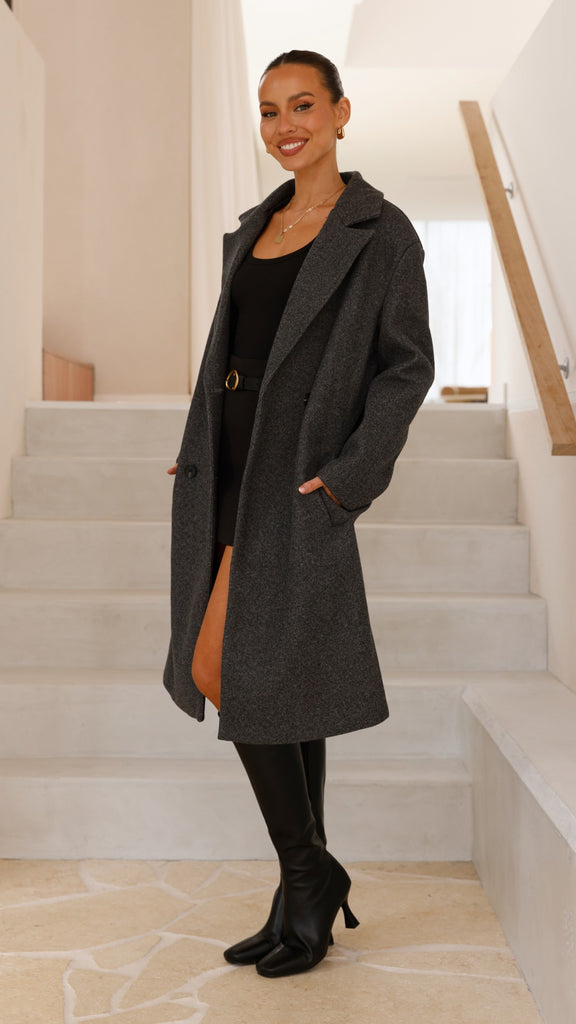 Pamela Longline Coat - Charcoal - Billy J