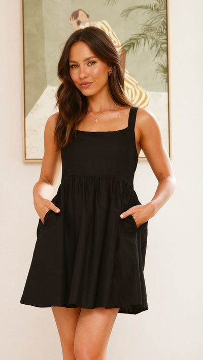 Load image into Gallery viewer, Stacey Linen Mini Dress - Black - Billy J
