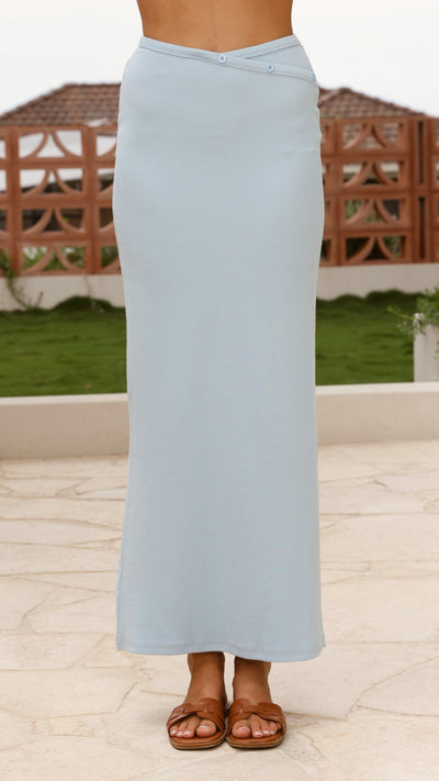 Load image into Gallery viewer, Rahela Button Top and Maxi Skirt Set - Light Blue - Billy J
