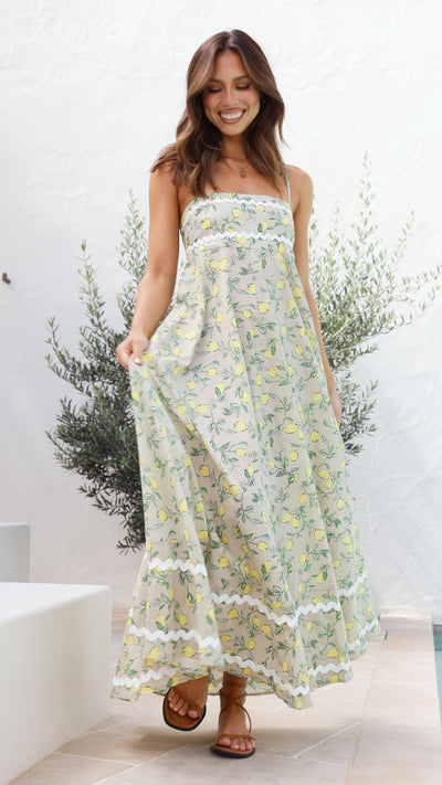Load image into Gallery viewer, Neila Midi Dress - Lemon Print
