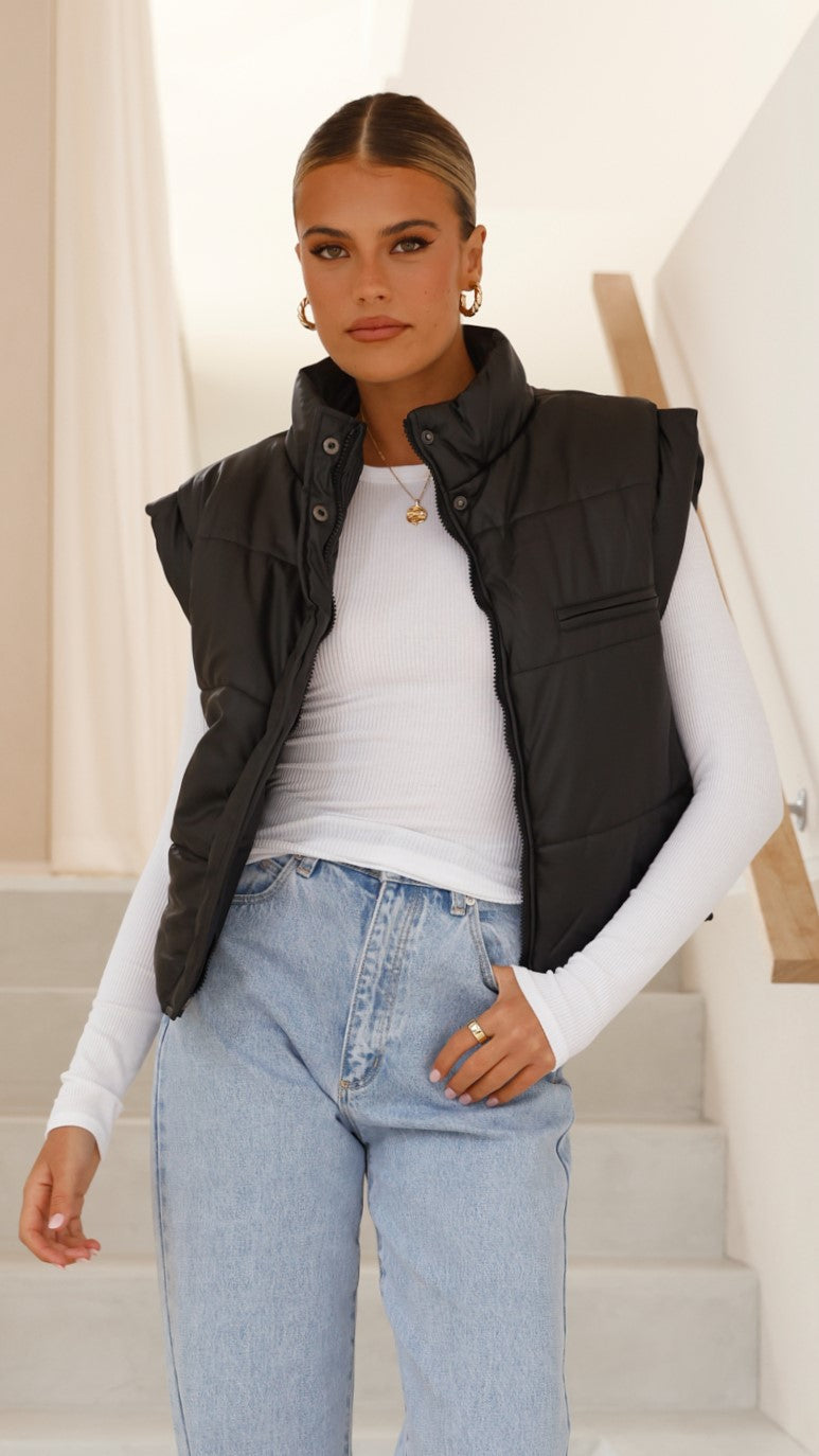 Odessa Cropped Puffer Vest - Black - Billy J