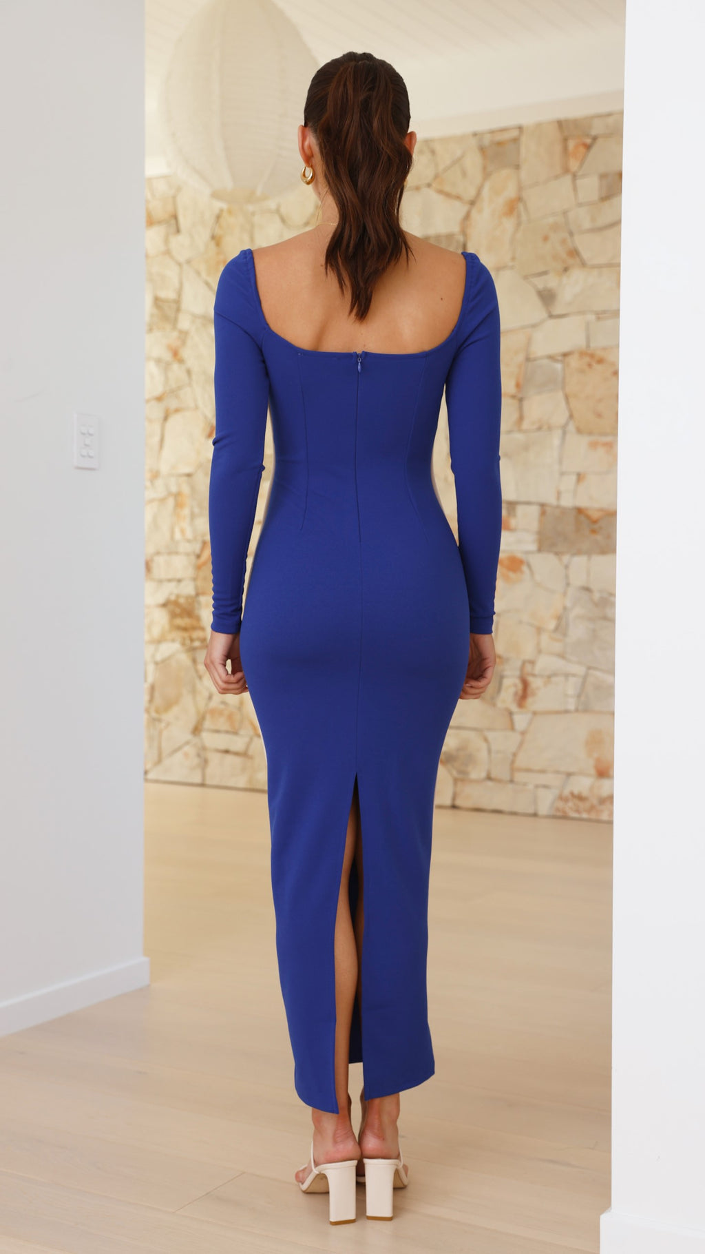 Gidja Long Sleeve Maxi Dress - Blue / Cream