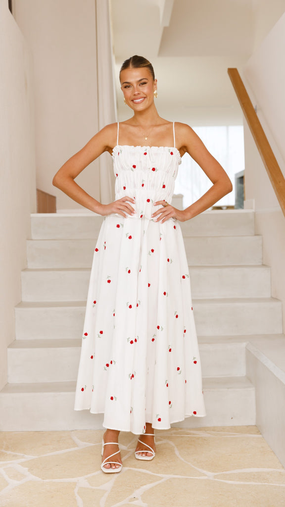 Misty Maxi Dress - White / Red Floral - Billy J