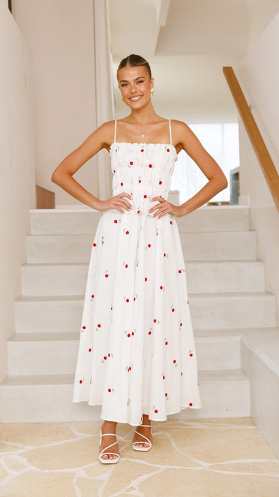 Load image into Gallery viewer, Misty Maxi Dress - White / Red Floral - Billy J
