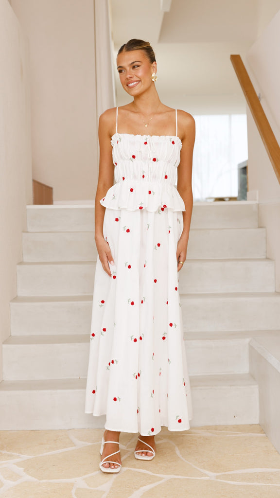 Misty Maxi Dress - White / Red Floral - Billy J