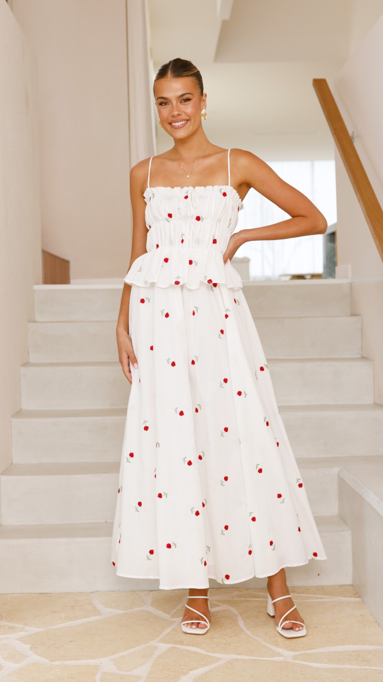 Misty Maxi Dress - White / Red Floral - Billy J