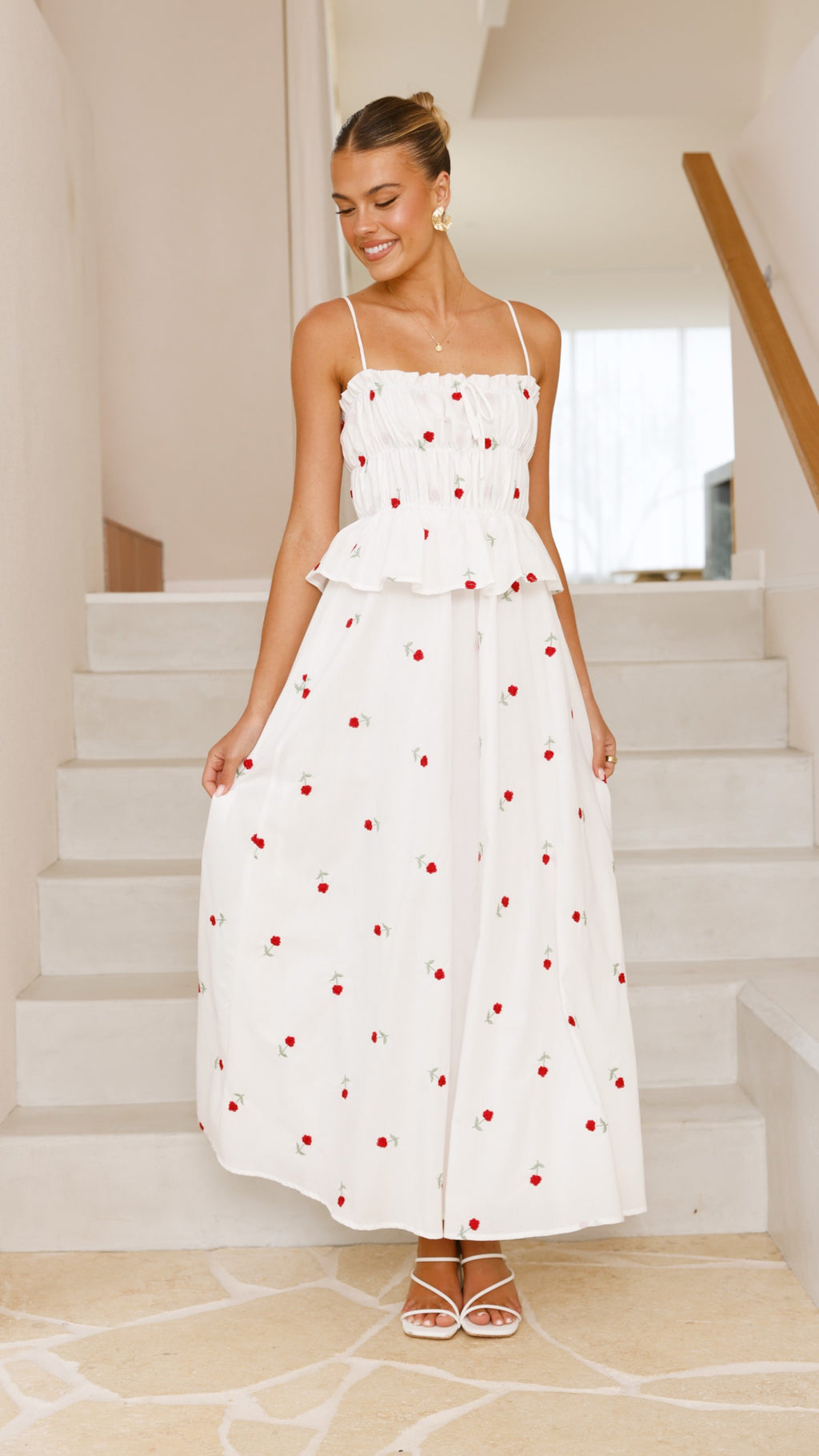 Misty Maxi Dress - White / Red Floral - Billy J