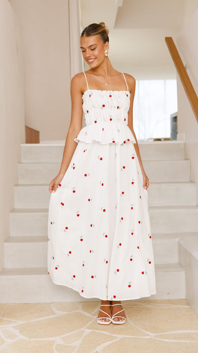 Load image into Gallery viewer, Misty Maxi Dress - White / Red Floral - Billy J
