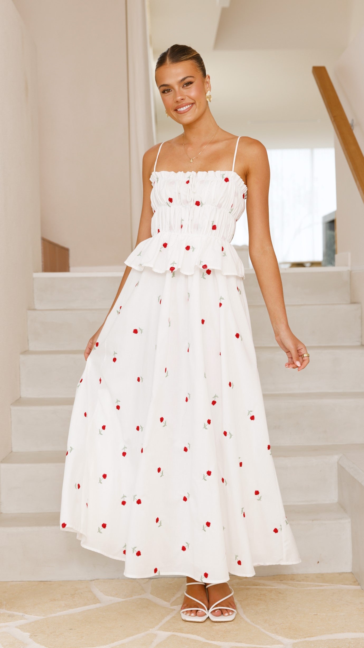 Misty Maxi Dress - White / Red Floral - Billy J