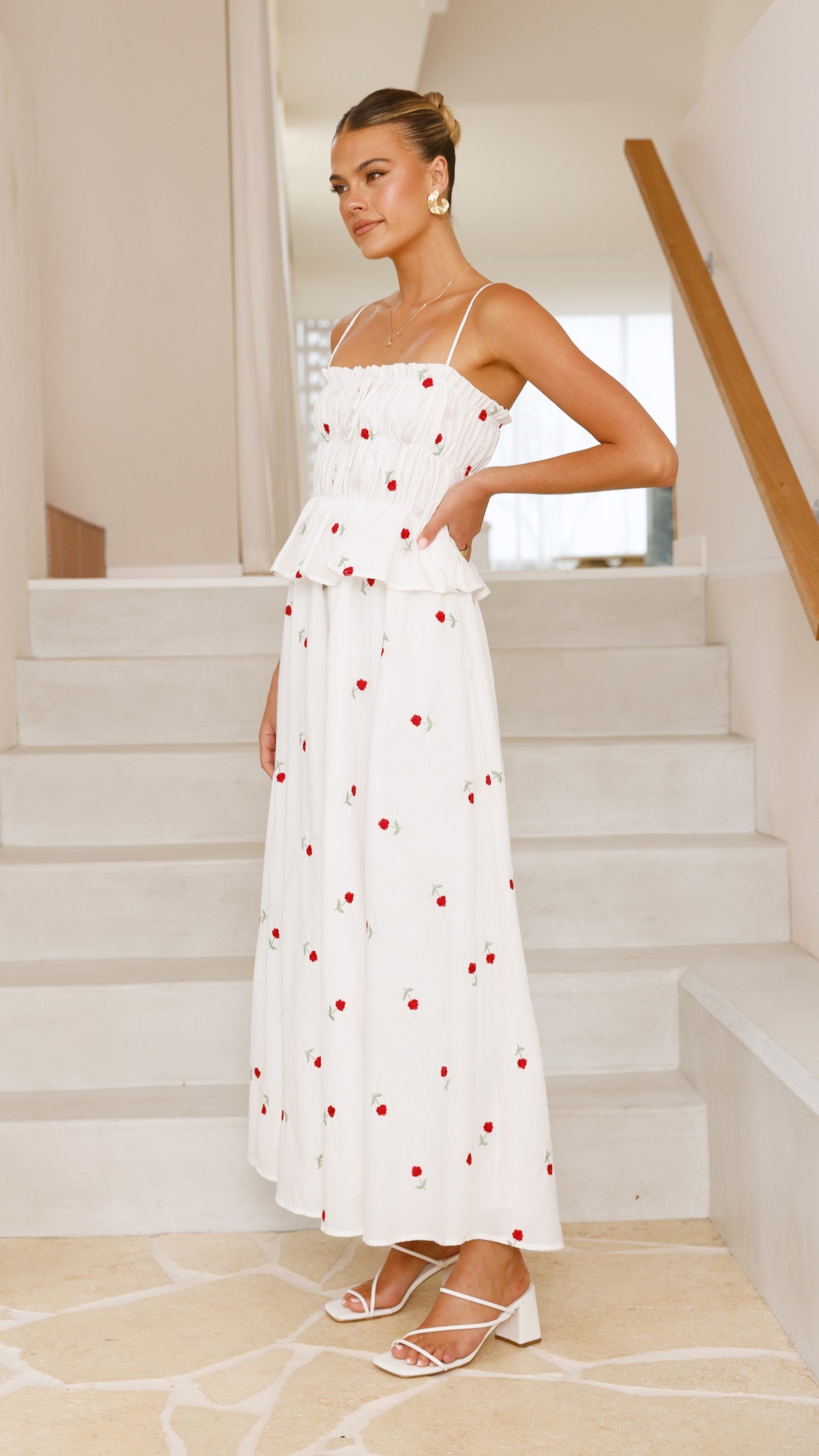 Misty Maxi Dress - White / Red Floral - Billy J