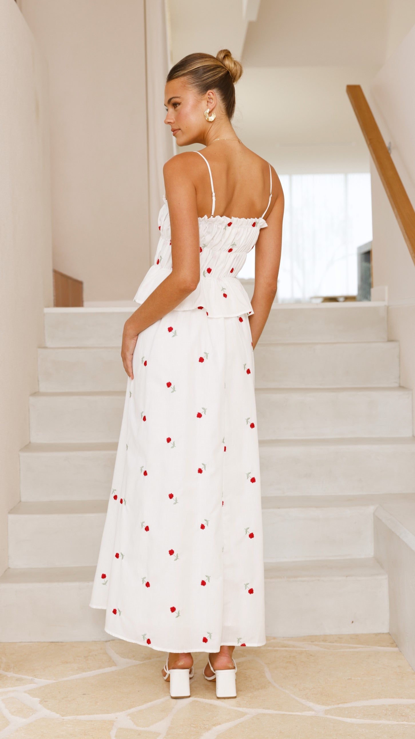 Misty Maxi Dress - White / Red Floral - Billy J