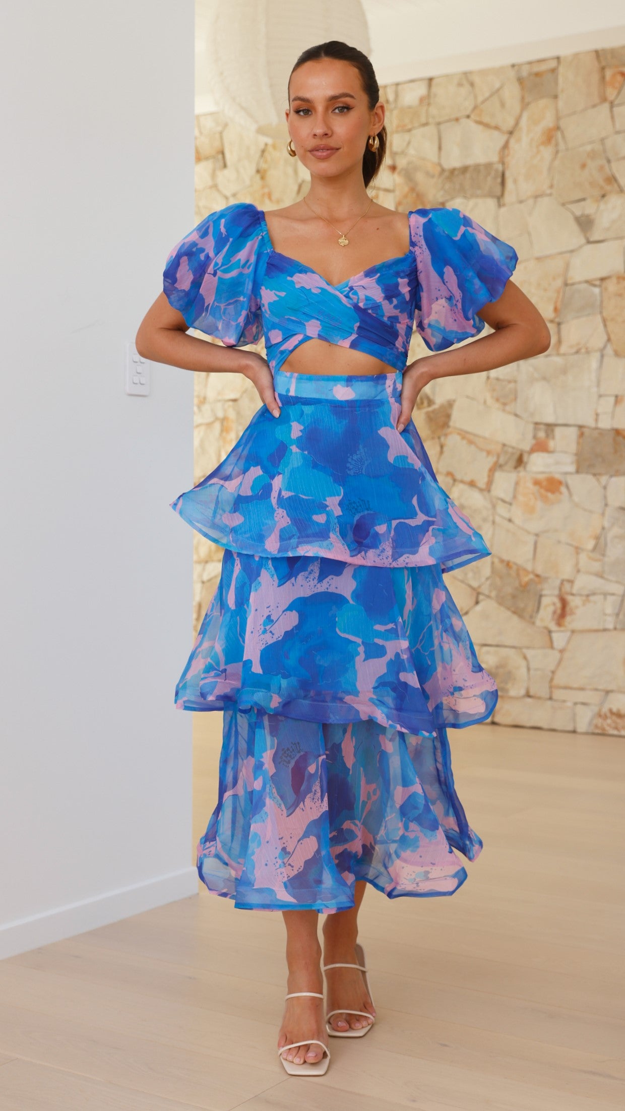 Casey Maxi Dress - Blue / Pink Print - Billy J