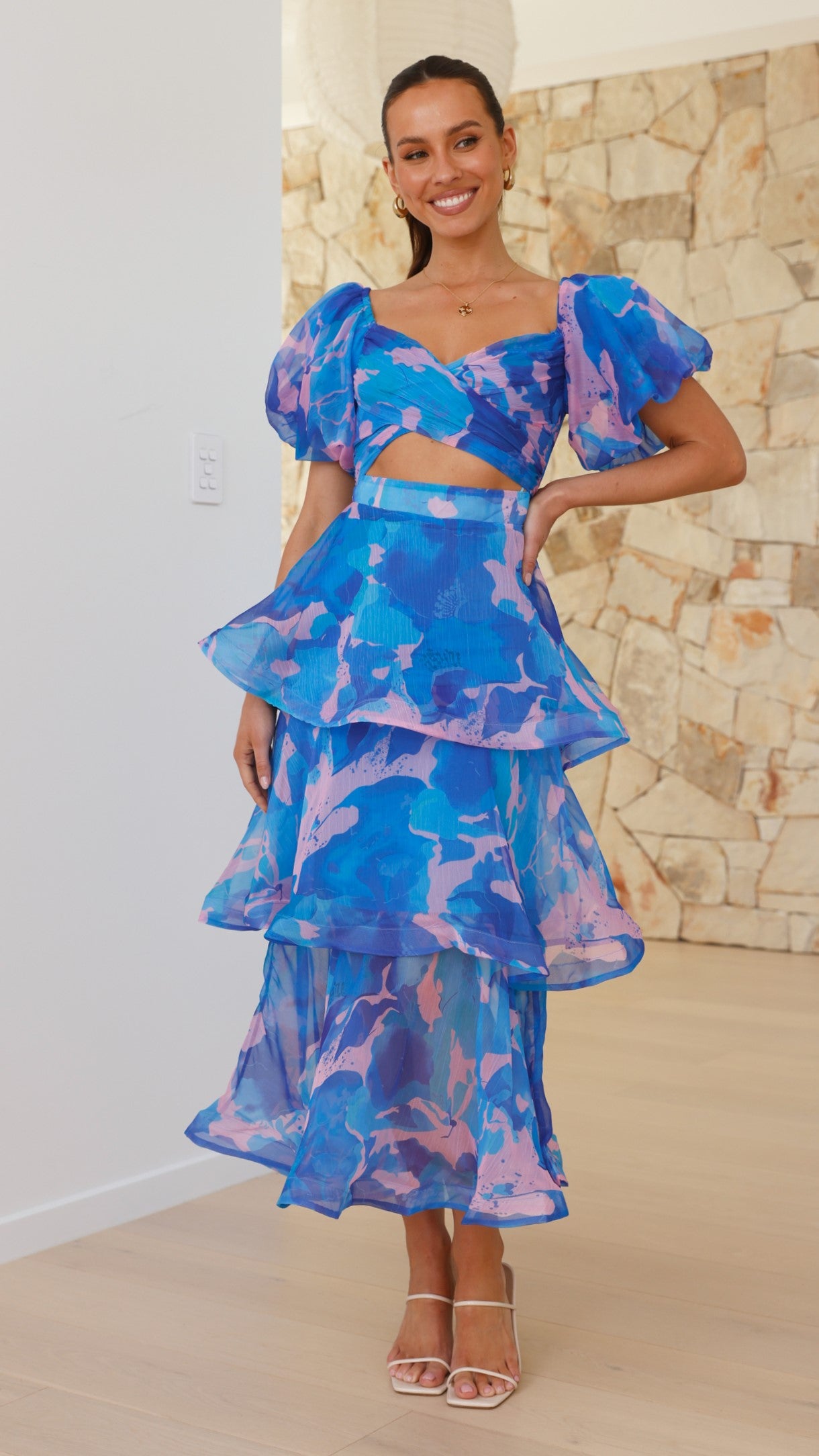 Casey Maxi Dress - Blue / Pink Print - Billy J