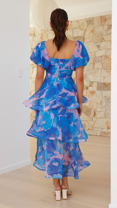 Load image into Gallery viewer, Casey Maxi Dress - Blue / Pink Print - Billy J
