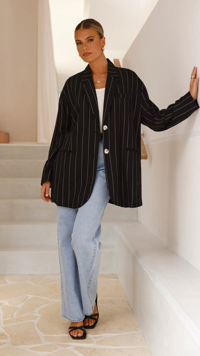 Load image into Gallery viewer, Thea Blazer - Black Pinstripe - Billy J
