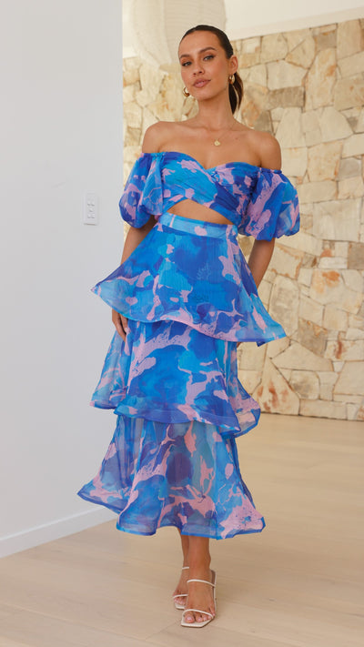 Load image into Gallery viewer, Casey Maxi Dress - Blue / Pink Print - Billy J

