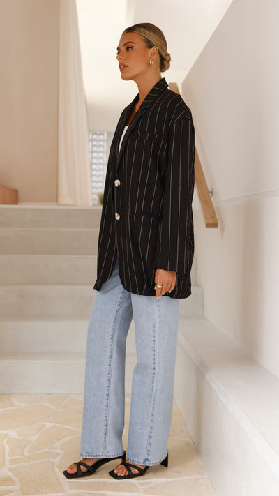 Load image into Gallery viewer, Thea Blazer - Black Pinstripe - Billy J
