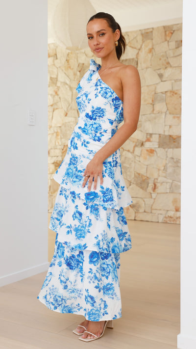 Load image into Gallery viewer, Odilie One Shoulder Maxi Dress - Blue Floral - Billy J
