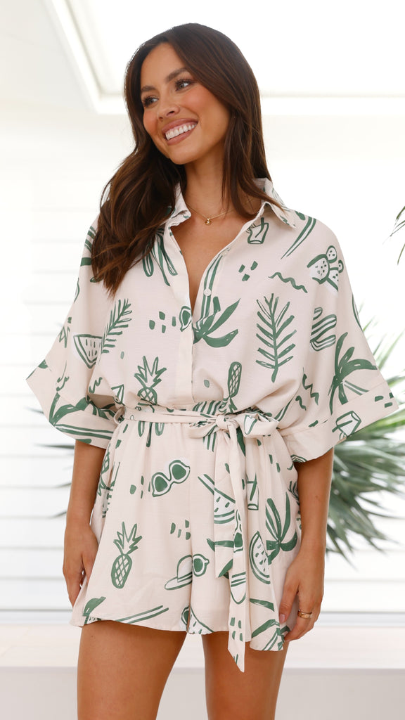 Jacquie Playsuit - Green Palm - Billy J