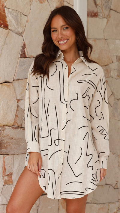 Load image into Gallery viewer, Piper Shirt Dress - Beige Swirl
