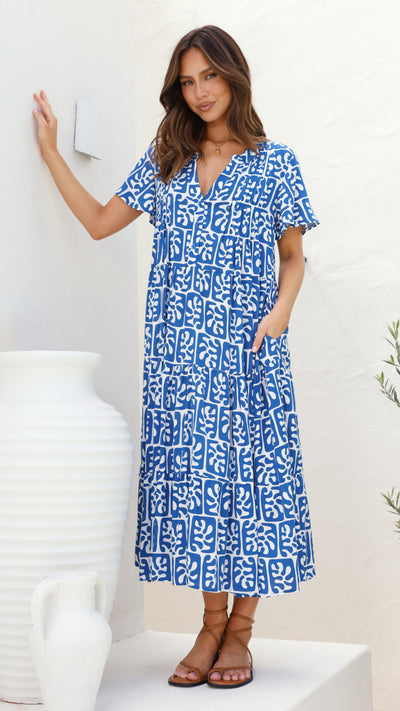 Load image into Gallery viewer, Irie Midi Dress - Blue Print
