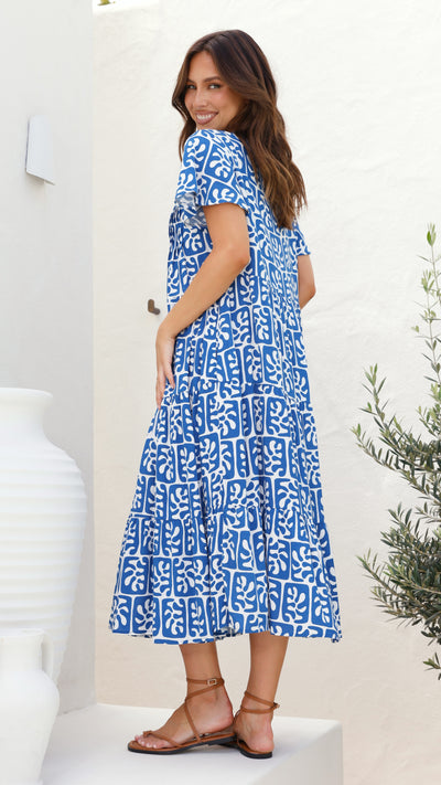 Load image into Gallery viewer, Irie Midi Dress - Blue Print
