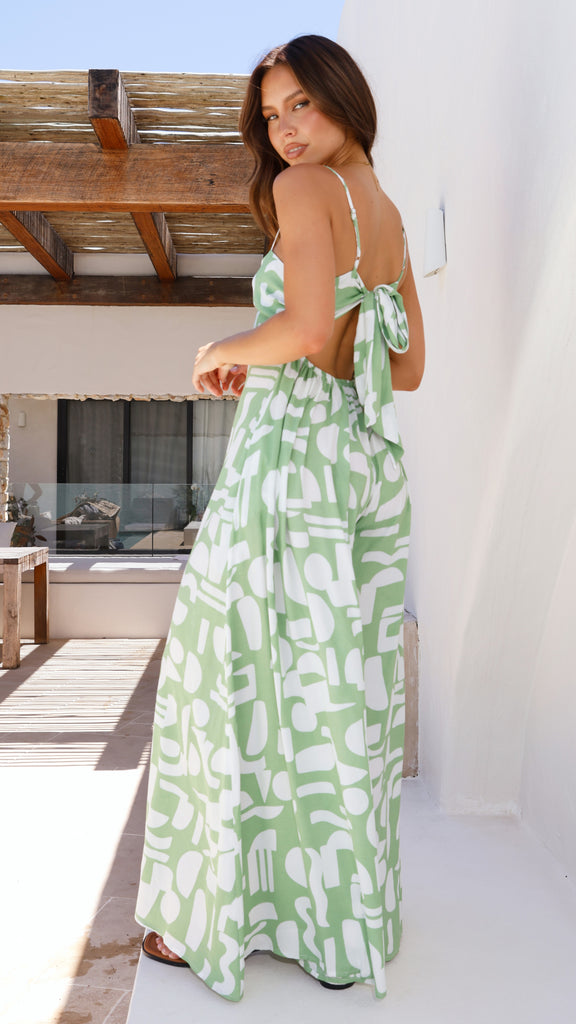 Coco Jumpsuit - Green/White Print