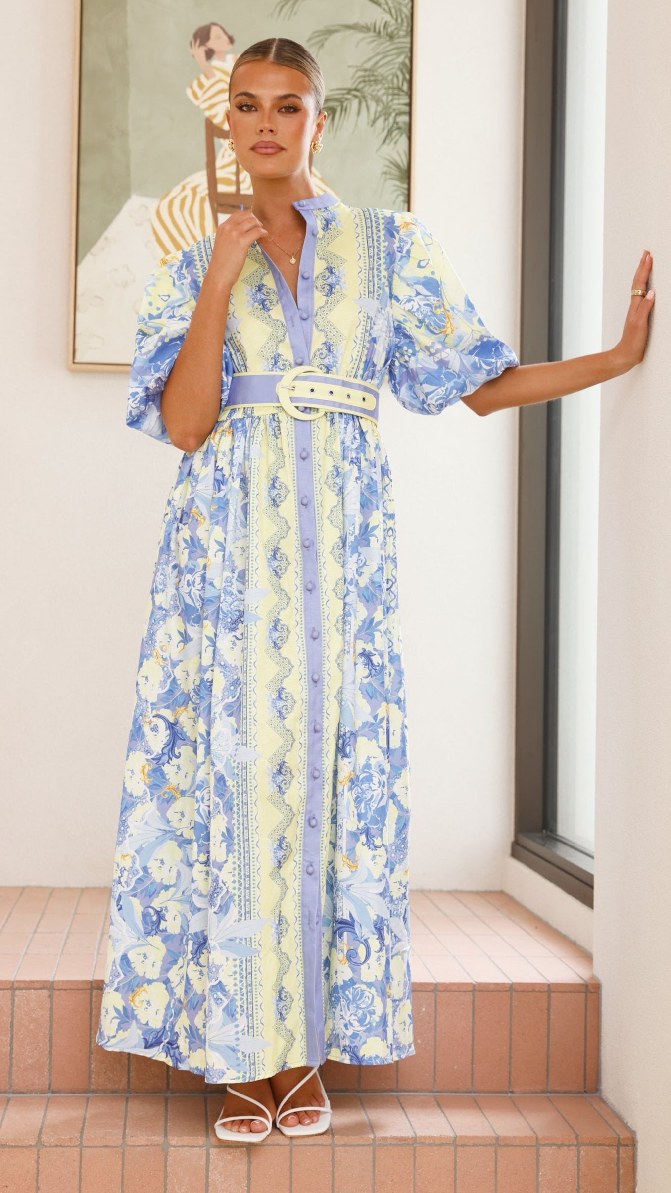 Claudelle Maxi Dress - Blue/Yellow - Billy J