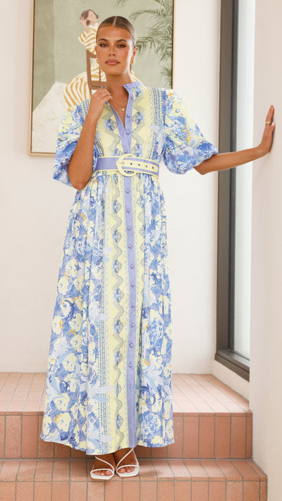 Load image into Gallery viewer, Claudelle Maxi Dress - Blue/Yellow - Billy J
