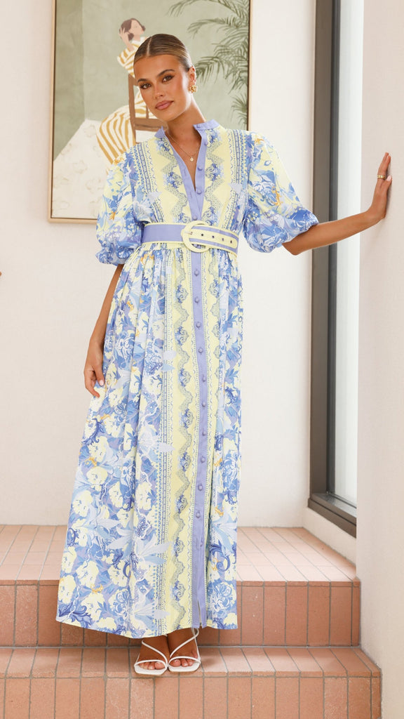 Claudelle Maxi Dress - Blue/Yellow - Billy J