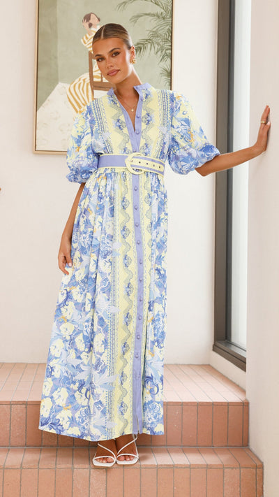 Load image into Gallery viewer, Claudelle Maxi Dress - Blue/Yellow - Billy J
