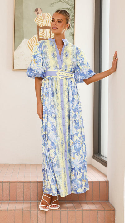 Load image into Gallery viewer, Claudelle Maxi Dress - Blue/Yellow - Billy J
